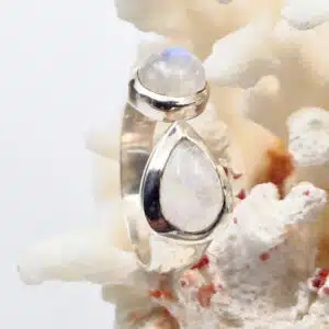 PIERRE DE LUNE blanche - Cabochons ovales montés sur bague réglable en Argent 925/1000