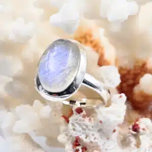 PIERRE DE LUNE blanche -  Cabochon ovale monté sur bague réglable en Argent 925/1000
