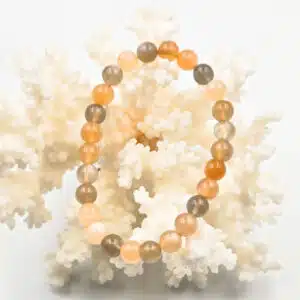 PIERRE DE LUNE Blanche, Grise et Orange - Bracelet perles de 7 mm