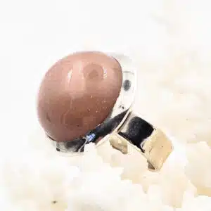 PIERRE DE LUNE Orange - Cabochon rond monté sur bague réglable en Argent 925/1000
