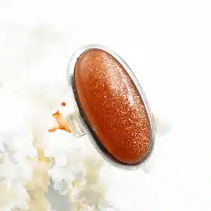 PIERRE DE SOLEIL - Cabochon ovale monté sur Bague réglable en Argent 925/1000