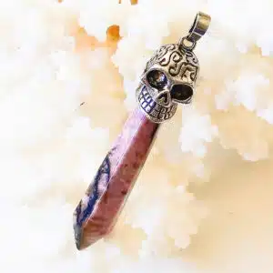 RHODONITE mix noir et rose - Surprenant prisme et Crâne monté en pendentif