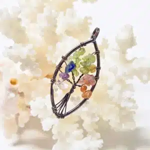 7 CHAKRAS - Magnifique pendentif arbre de vie en forme navette