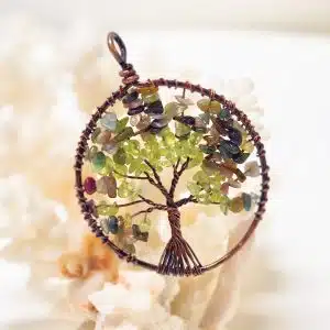 TOURMALINE MELON D'EAU et PERIDOT - Magnifique pendentif arbre de vie rond
