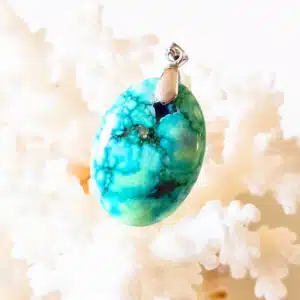 TURQUOISE du Tibet - Pendentif ovale de 3 cm