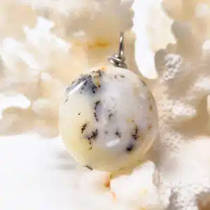 OPALE COMMUNE DENDRITIQUE jaune - Pendentif perle ronde plate monté sur tige acier