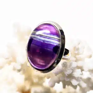 FLUORITE BANDE - Cabochon ovale monté sur Bague Argent 925/1000 - Réglable