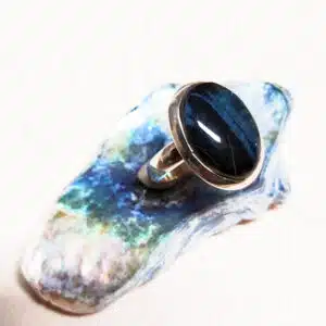 OEIL DE FAUCON - Cabochon ovale monté sur bague Argent 925/1000 - Réglable