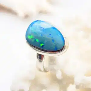 OPALE BOULDER BLEUE dans sa Matrice (Australie) - Bague Argent 925/1000 réglable (Copie)