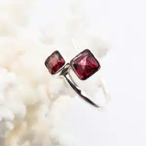 GRENAT ALMANDIN - Bague argent 925 - duo pierres facettées - réglable