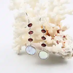 GRENAT ALMANDIN et PERLE - Boucle d'oreille pendent en argent 925