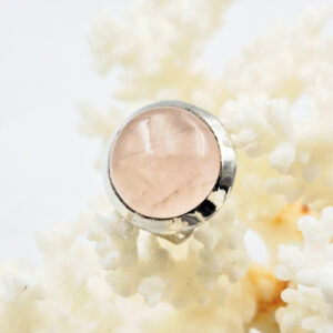 QUARTZ ROSE - Bague ronde montée sur Argent 925/1000- Réglable