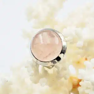 QUARTZ ROSE - Bague ronde montée sur Argent 925/1000- Réglable