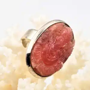 RHODOCROSITE - Incroyable Bague Ganesh ovale monté sur Argent 925/1000 - Réglable