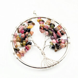 TOURMALINE MELON D'EAU - Magnifique pendentif arbre de vie rond