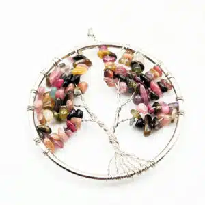TOURMALINE MELON D'EAU - Magnifique pendentif arbre de vie rond